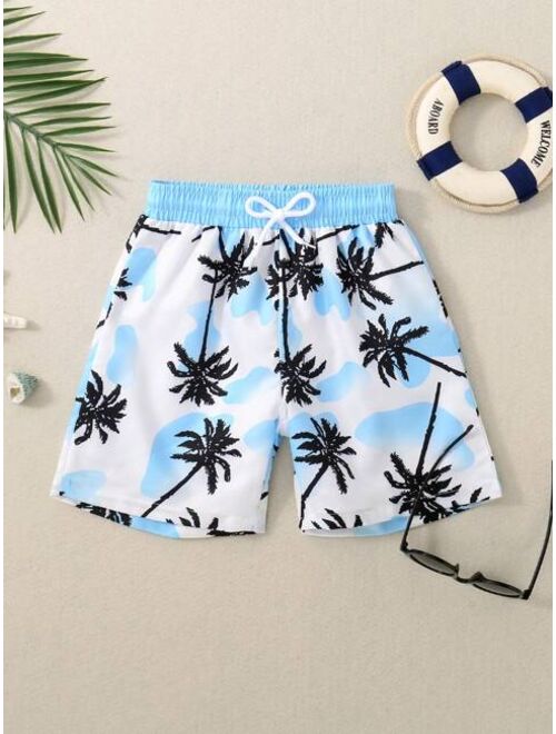 Toddler Boys Coconut Tree Print Drawstring Waist Swim Shorts