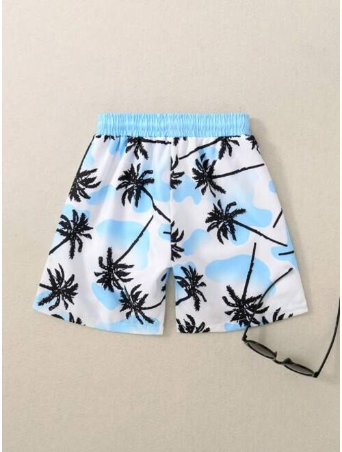 Toddler Boys Coconut Tree Print Drawstring Waist Swim Shorts