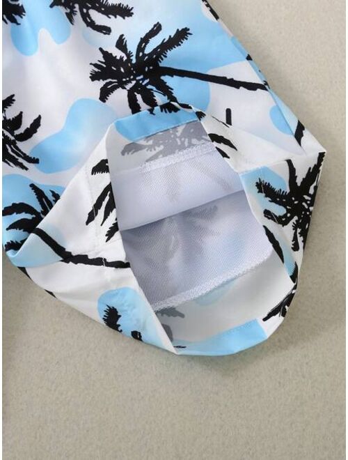 Toddler Boys Coconut Tree Print Drawstring Waist Swim Shorts