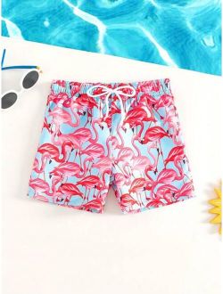 Toddler Boys Flamingo Print Drawstring Waist Swim Shorts