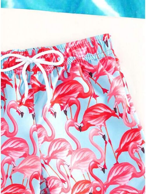Toddler Boys Flamingo Print Drawstring Waist Swim Shorts