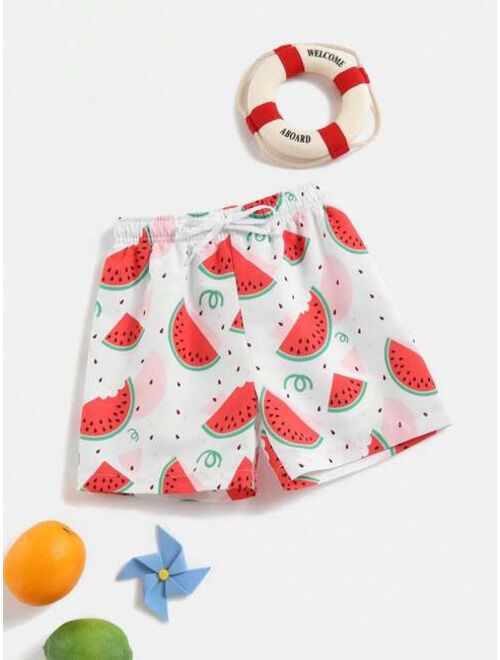 Toddler Boys Watermelon Print Drawstring Waist Swim Shorts