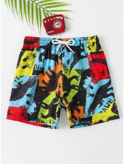 Toddler Boys Color block Dinosaur Print Swim Shorts