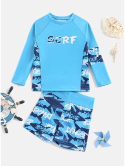 Toddler Boys Shark Letter Graphic Raglan Sleeve Swimsuit