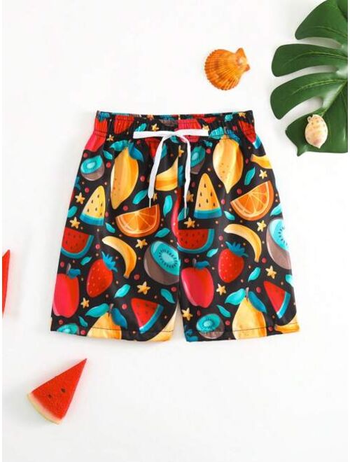 Toddler Boys Watermelon Print Drawstring Waist Swim Shorts