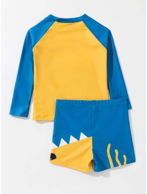 Toddler Boys Letter Shark Print Swimsuit