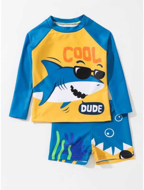 Toddler Boys Letter Shark Print Swimsuit