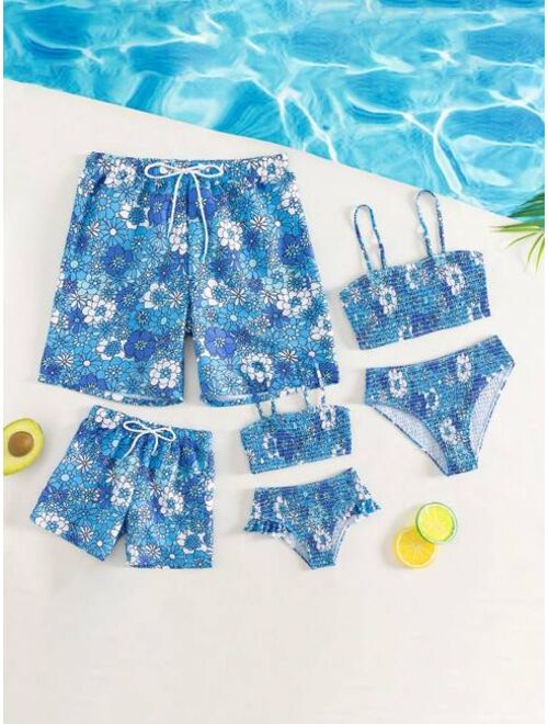 Toddler Boys Floral Print Drawstring Waist Swim Shorts