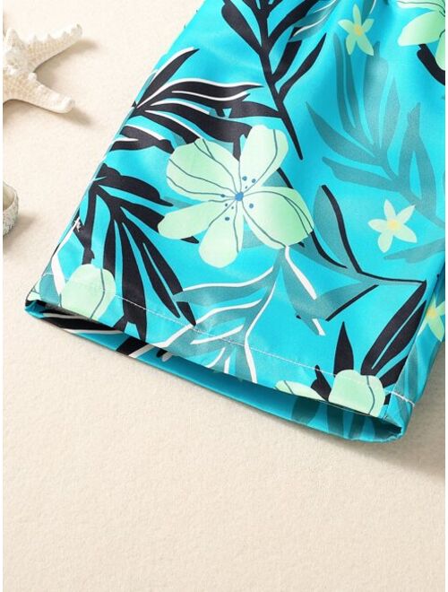 Toddler Boys Tropical Print Drawstring Waist Swim Shorts