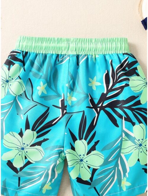 Toddler Boys Tropical Print Drawstring Waist Swim Shorts
