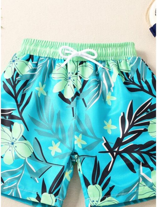 Toddler Boys Tropical Print Drawstring Waist Swim Shorts