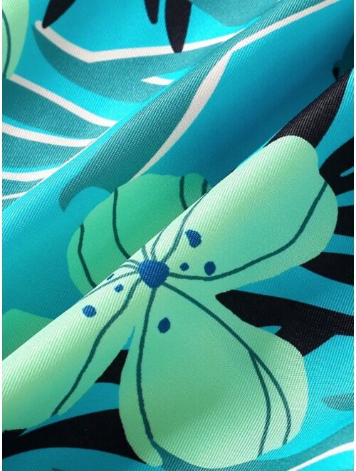 Toddler Boys Tropical Print Drawstring Waist Swim Shorts