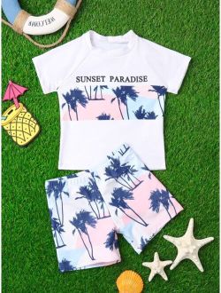 Toddler Boys Tropical Print Two Piece Swimsuit