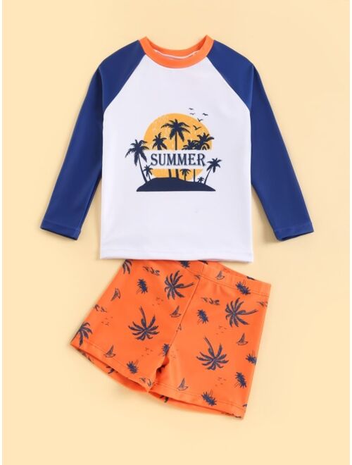 Toddler Boys Tropical Letter Graphic Swimsuit