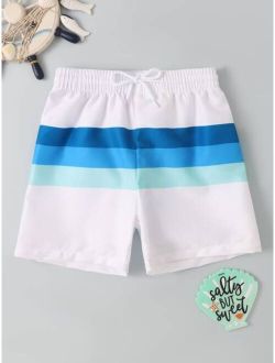 Toddler Boys Color Block Drawstring Waist Swim Shorts