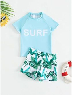 Toddler Boys Letter Tropical Print Beach Swimsuit