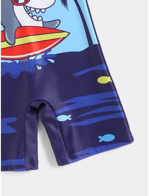 Toddler Boys Cartoon Graphic Zipper Back One Piece Swimsuit
