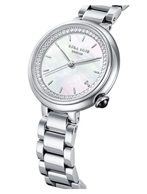 Lola Rose Women's Mother-of-Pearl Watch with Zircon and White Gold Tone Three-Bead Steel Band