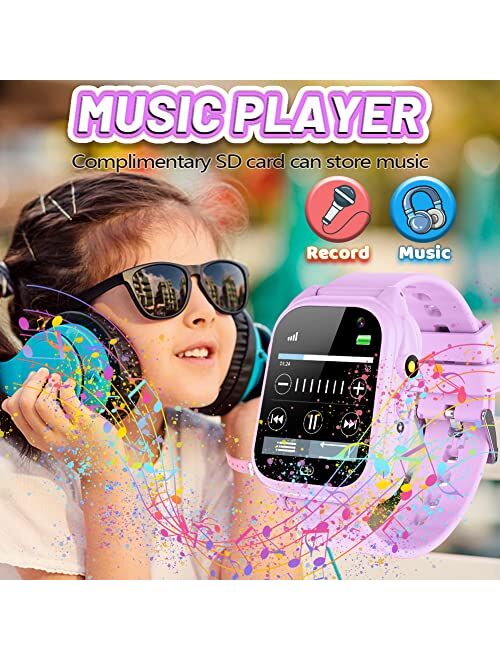Ovv Kids Waterproof Smart Watch Boys Girls Age 3-12 with 26 Game 1.44'' HD Touch Screen Music Player Camera Video Recorder 12/24 Hr Clock Pedometer Alarm Torch Calculator