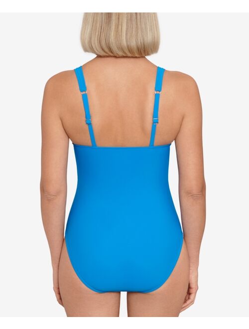Swim Solutions Women's Tummy-Control Plunge Mio One-Piece Swimsuit, Created For Macy's