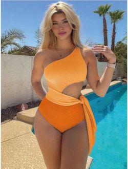Ombre Cut Out One Shoulder One Piece Swimsuit