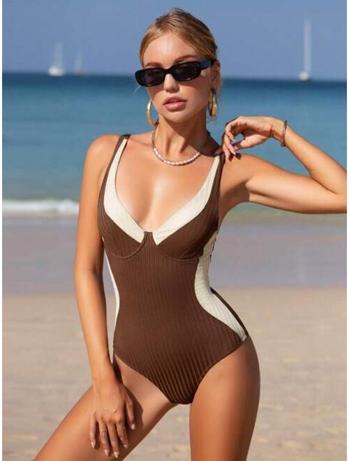 Shein Color Block Underwire One Piece Swimsuit