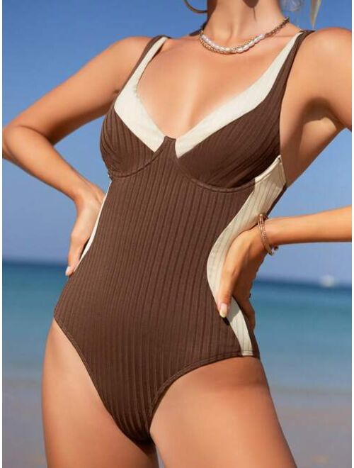 Shein Color Block Underwire One Piece Swimsuit
