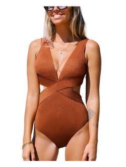 Women's Metallic Plunge Cutout One Piece Swimsuit