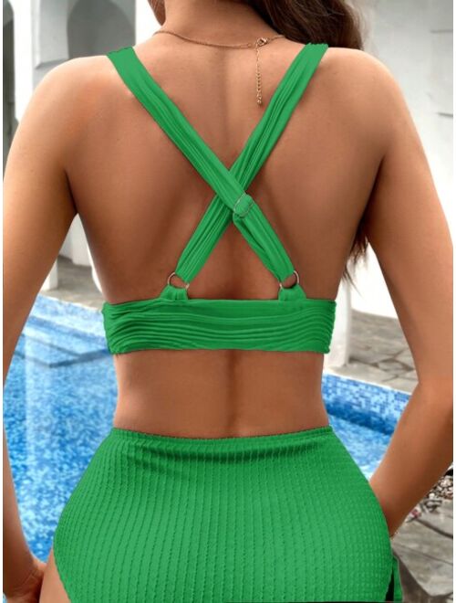 SHEIN DD Solid Crisscross Back Bikini Top