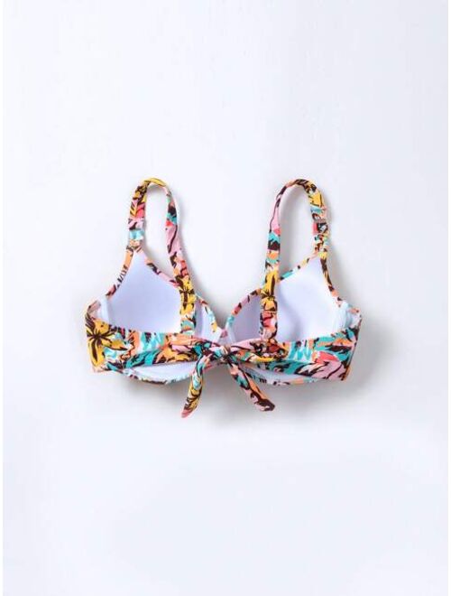 Shein Tropical Print Knot Front Underwire Bikini Top