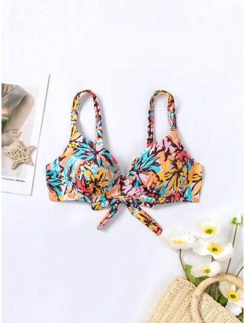 Shein Tropical Print Knot Front Underwire Bikini Top