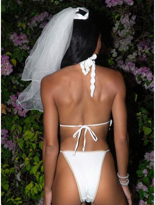 Shein Solid Halter Triangle Bikini Top