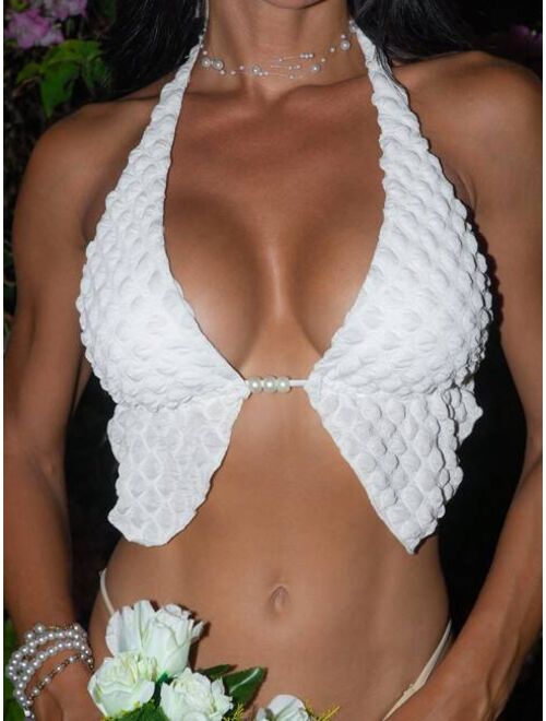 Shein Solid Halter Triangle Bikini Top