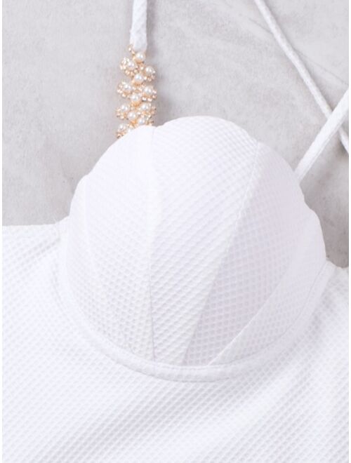 Shein Faux Pearls Linked Underwire Bikini Top