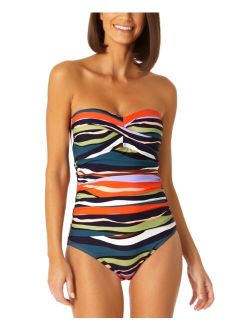Women's Striped Twist-Front Ruched One-Piece Swimsuit