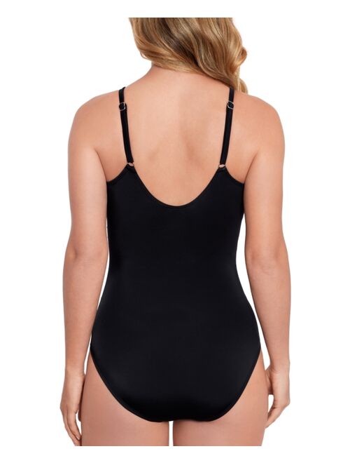 Swim Solutions Women's Tummy Control Draped High Neck Swimsuit, Created For Macy's