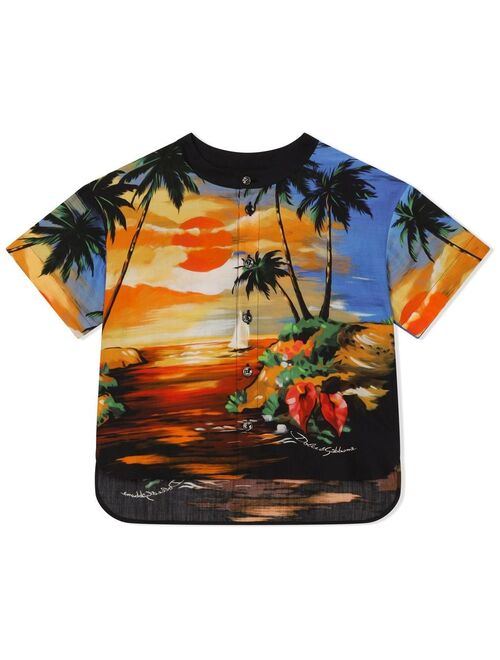Dolce & Gabbana Kids sunset graphic-print shirt