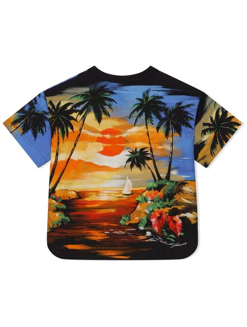 Dolce & Gabbana Kids sunset graphic-print shirt