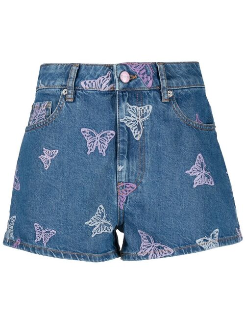 GANNI butterfly denim shorts