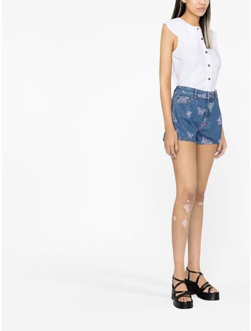GANNI butterfly denim shorts