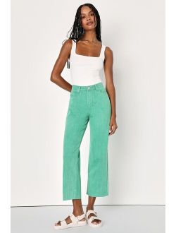 Blank NYC The Baxter Green Denim High-Waisted Straight Jeans