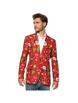 Men's Suitmeister Slim-Fit Christmas Tree Lights Light-Up Red Blazer