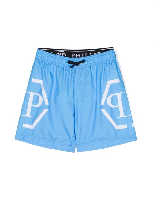 Philipp Plein Junior logo-waistband swim shorts