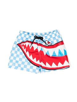 MC2 Saint Barth Kids shark-print checked swim shorts
