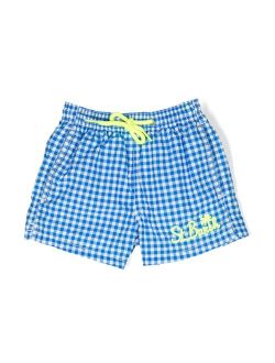 MC2 Saint Barth Kids embroidered-logo gingham-pattern swim shorts