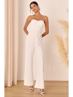 Eternal Perfection White Lace Strapless Bustier Jumpsuit