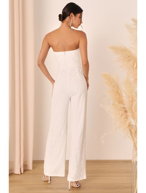 Lulus Eternal Perfection White Lace Strapless Bustier Jumpsuit