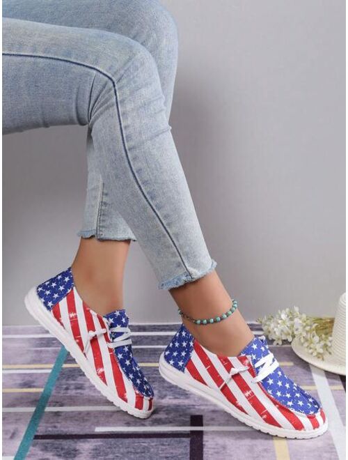 Shein Women's Fashionable Casual Athletic Shoes With Star And Stripe Pattern