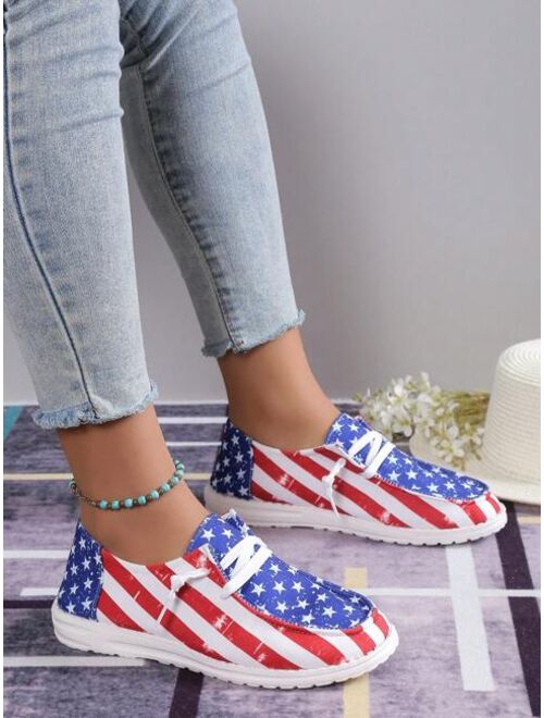 Shein Women's Fashionable Casual Athletic Shoes With Star And Stripe Pattern