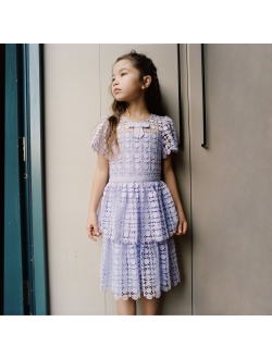 Kids lace-pattern bow-detail dress